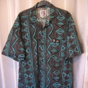 Big Island Black/Grey/Turquoise Men's Button Down Shirt Sz M 100% Cotton PreOwn